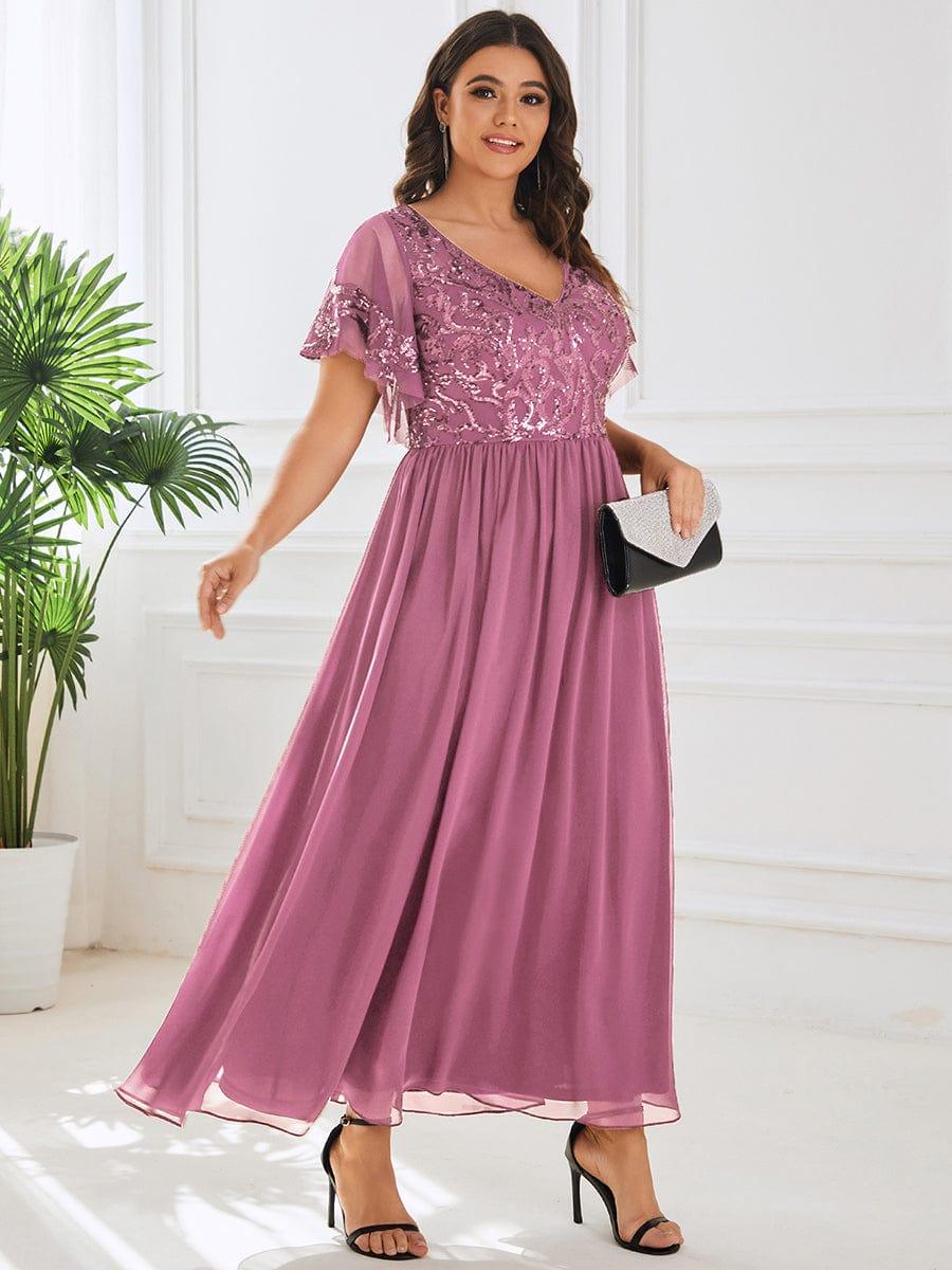 pretty HAZEL|Plus Size V-Neck Short Sleeve Sequin Bodice Mother of the Bride Dress - Image 22