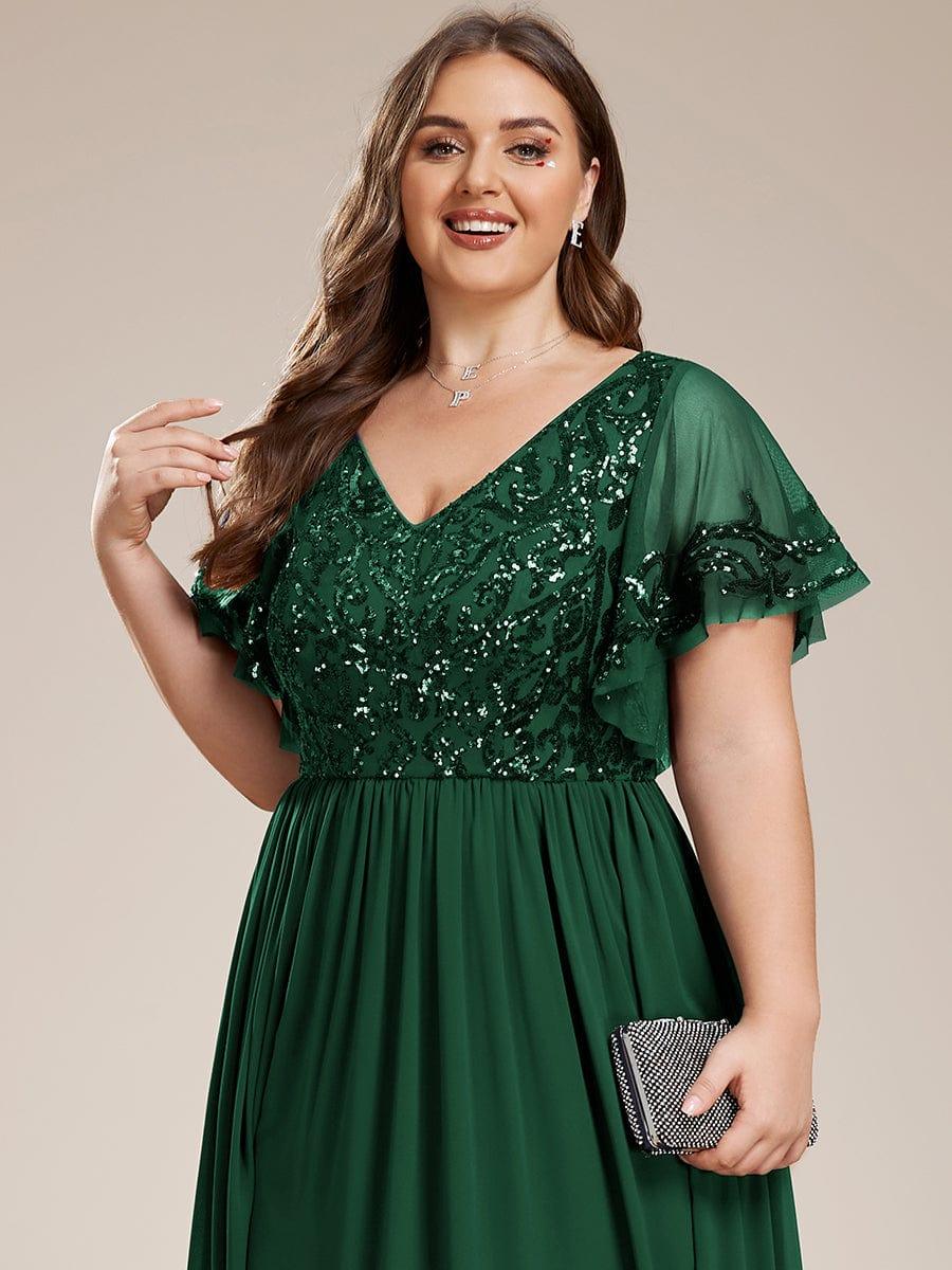 pretty HAZEL|Plus Size V-Neck Short Sleeve Sequin Bodice Mother of the Bride Dress - Image 28