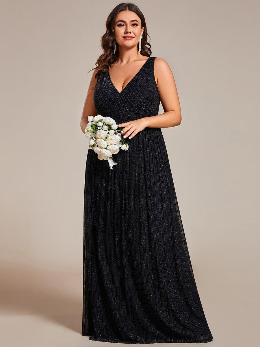 Plus Size V-Neck Sleeveless A-Line Evening Dress with Subtle Glitter - Image 10