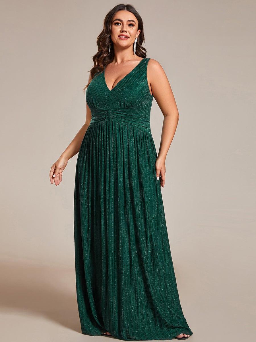 Plus Size V-Neck Sleeveless A-Line Evening Dress with Subtle Glitter - Image 11