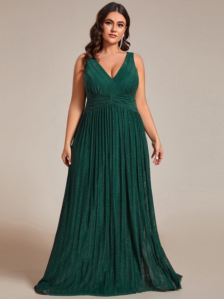 Plus Size V-Neck Sleeveless A-Line Evening Dress with Subtle Glitter - Image 14