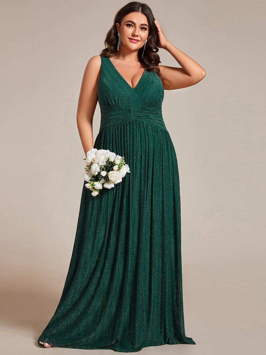 Plus Size V-Neck Sleeveless A-Line Evening Dress with Subtle Glitter - Image 15