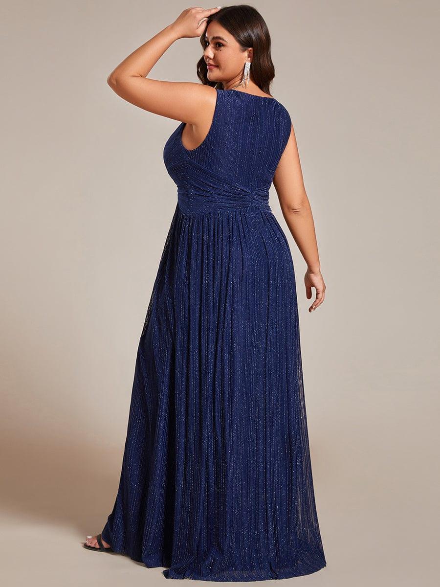 Plus Size V-Neck Sleeveless A-Line Evening Dress with Subtle Glitter - Image 17