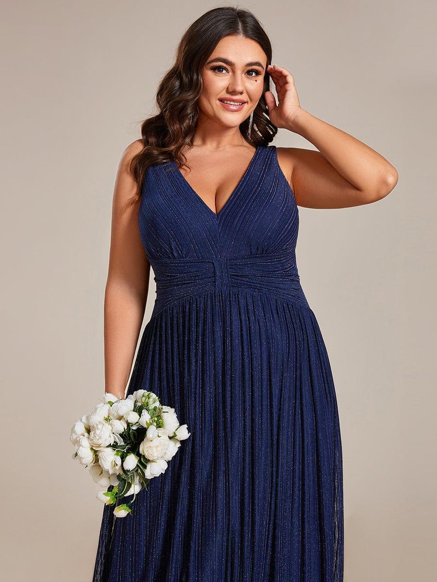Plus Size V-Neck Sleeveless A-Line Evening Dress with Subtle Glitter - Image 18