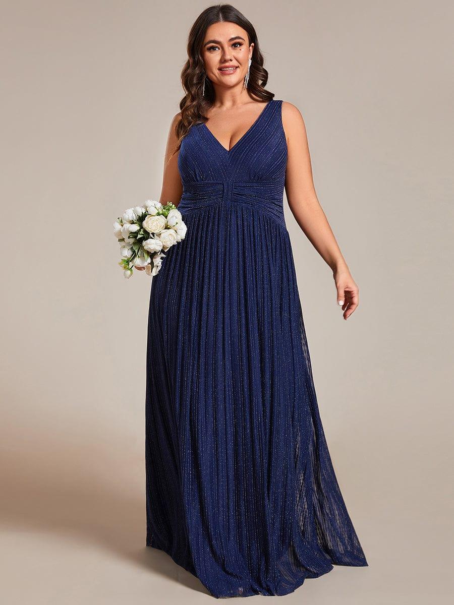 Plus Size V-Neck Sleeveless A-Line Evening Dress with Subtle Glitter - Image 19
