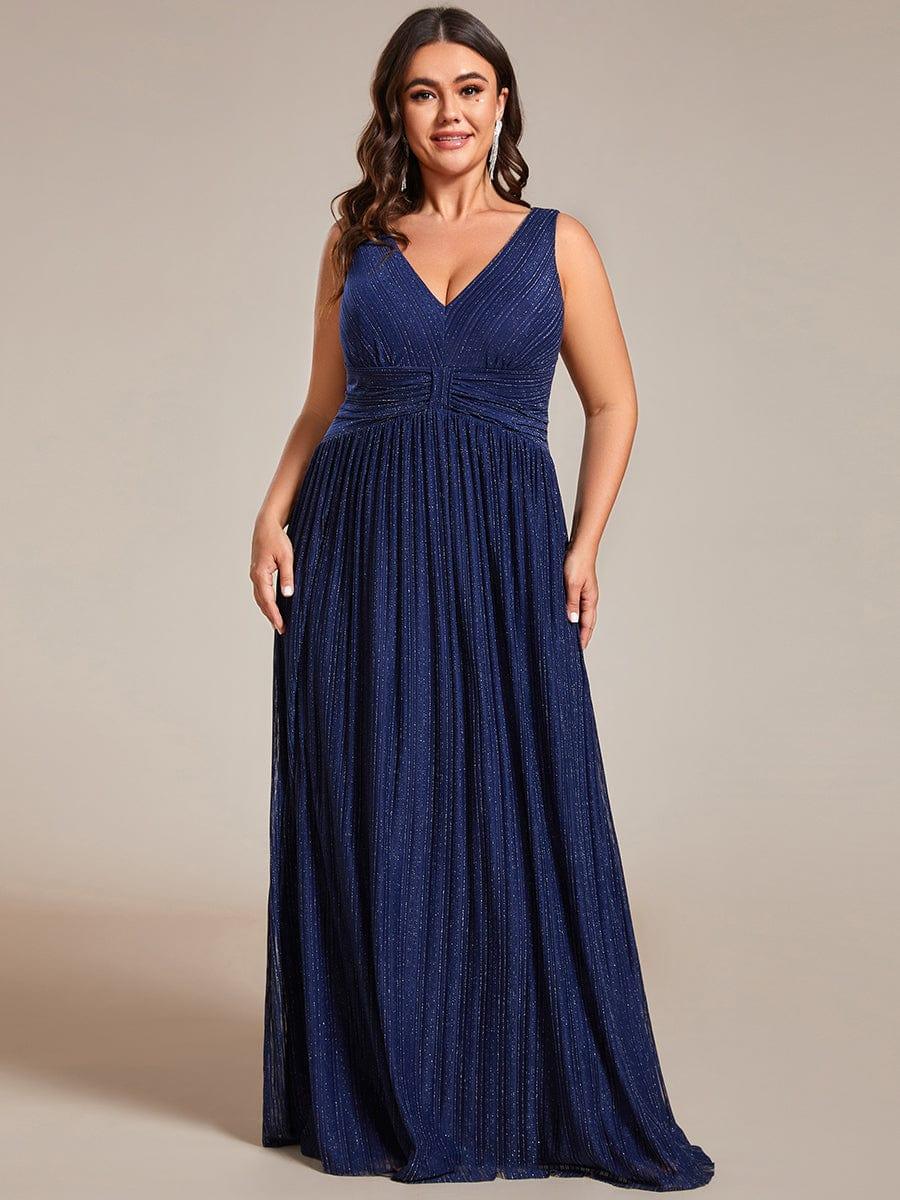 Plus Size V-Neck Sleeveless A-Line Evening Dress with Subtle Glitter - Image 20