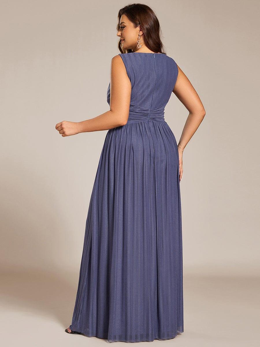 Plus Size V-Neck Sleeveless A-Line Evening Dress with Subtle Glitter - Image 22