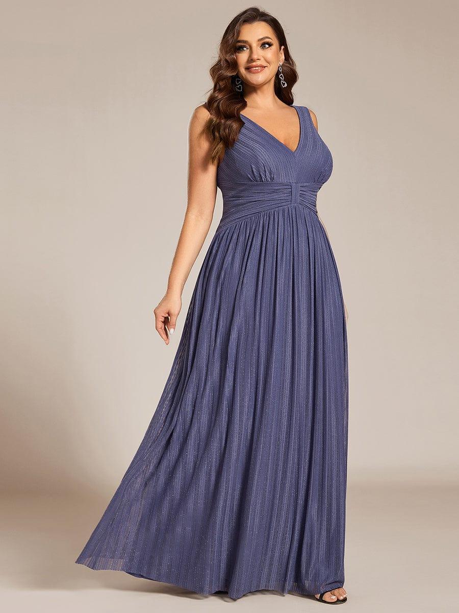 Plus Size V-Neck Sleeveless A-Line Evening Dress with Subtle Glitter - Image 24