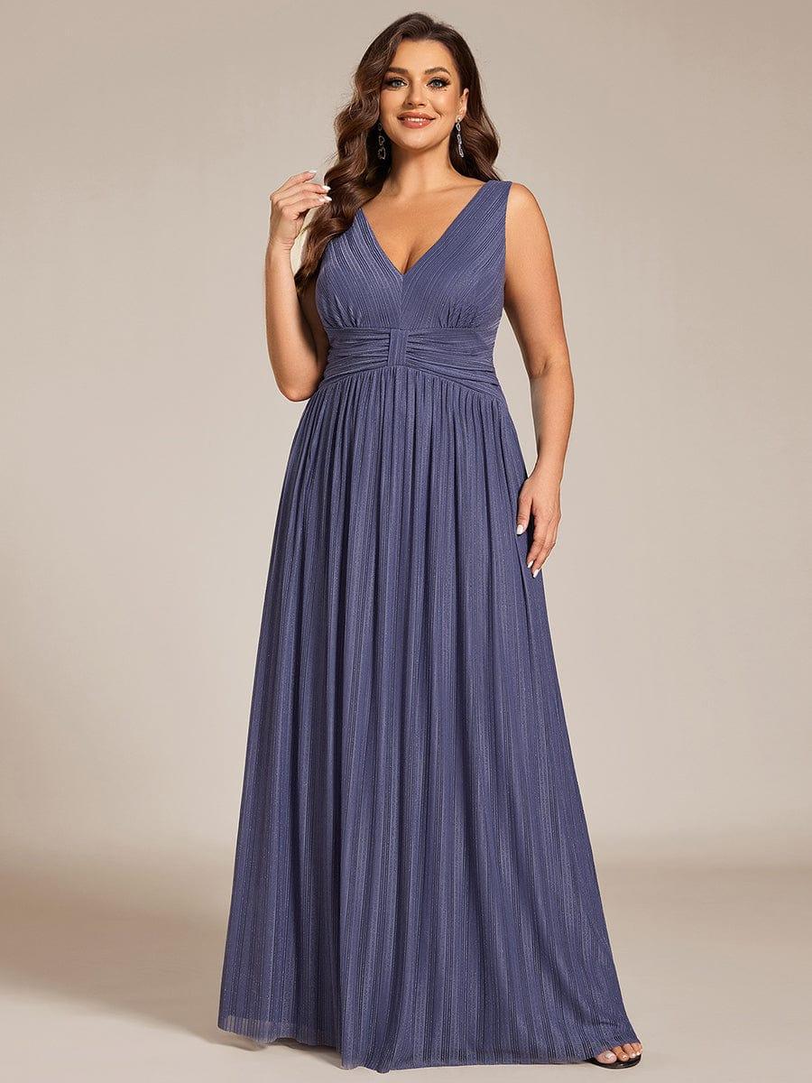 Plus Size V-Neck Sleeveless A-Line Evening Dress with Subtle Glitter - Image 25