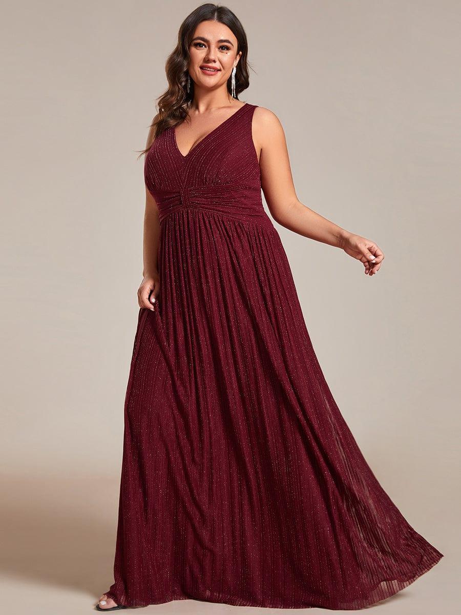 Plus Size V-Neck Sleeveless A-Line Evening Dress with Subtle Glitter - Image 4