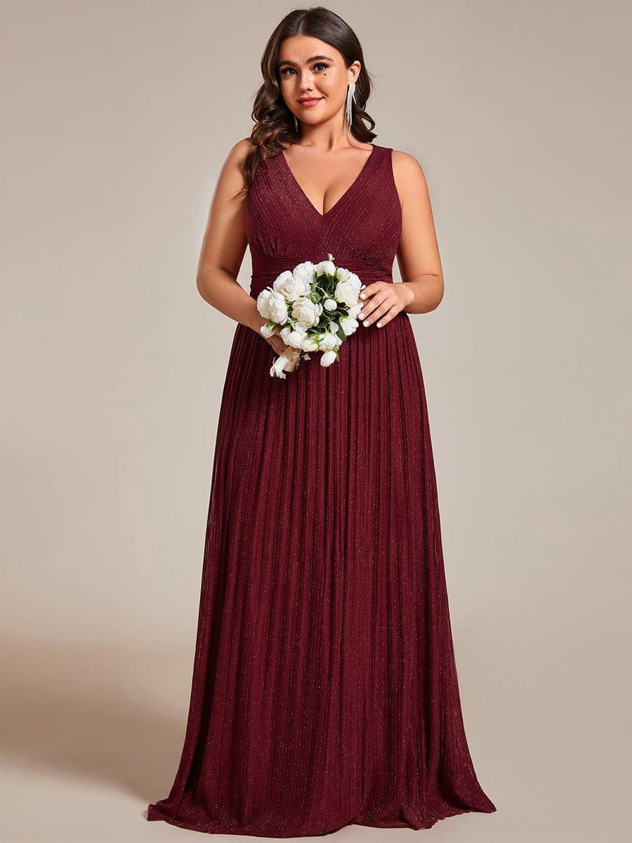 Plus Size V-Neck Sleeveless A-Line Evening Dress with Subtle Glitter - Image 5