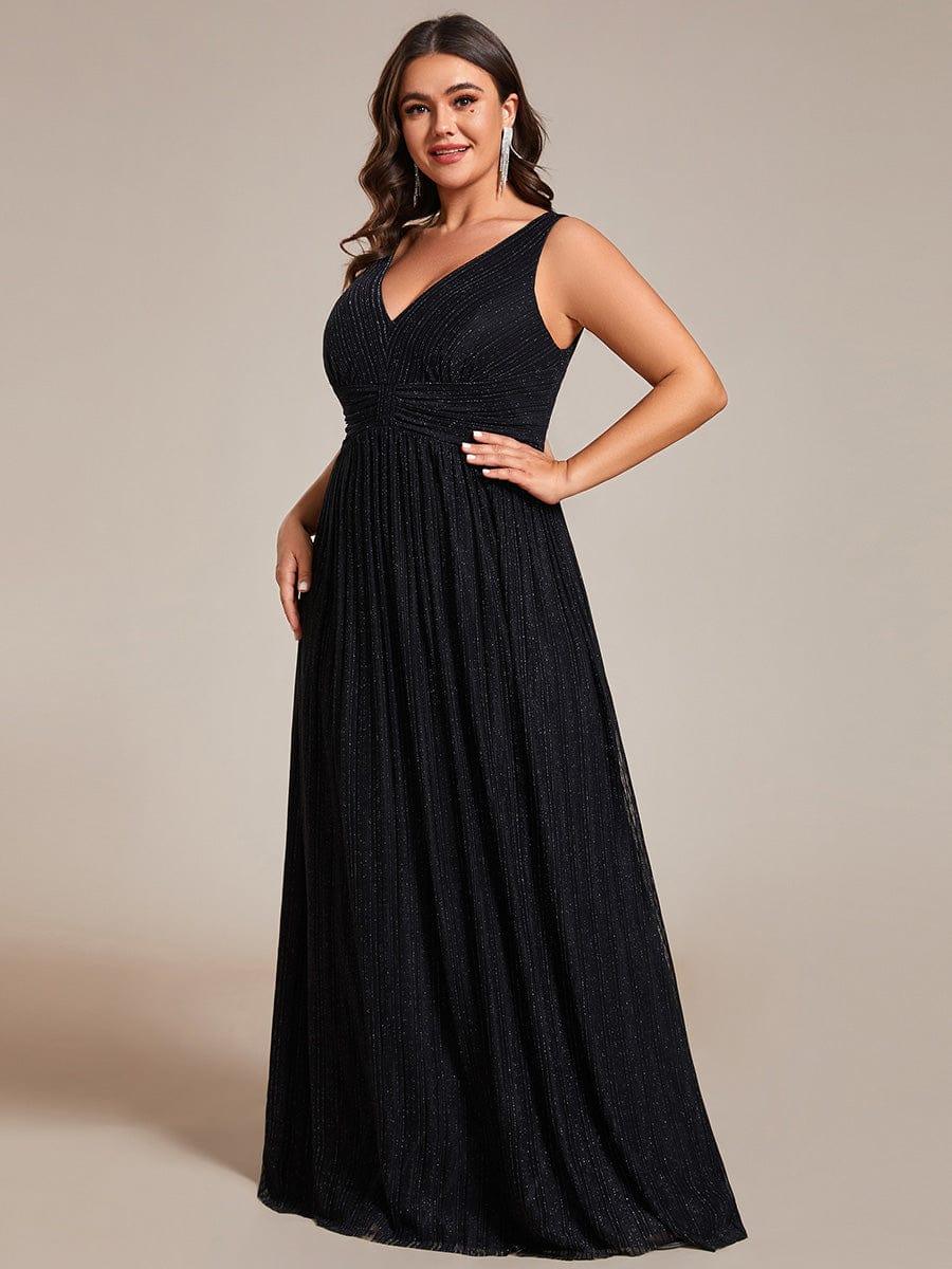 Plus Size V-Neck Sleeveless A-Line Evening Dress with Subtle Glitter - Image 6