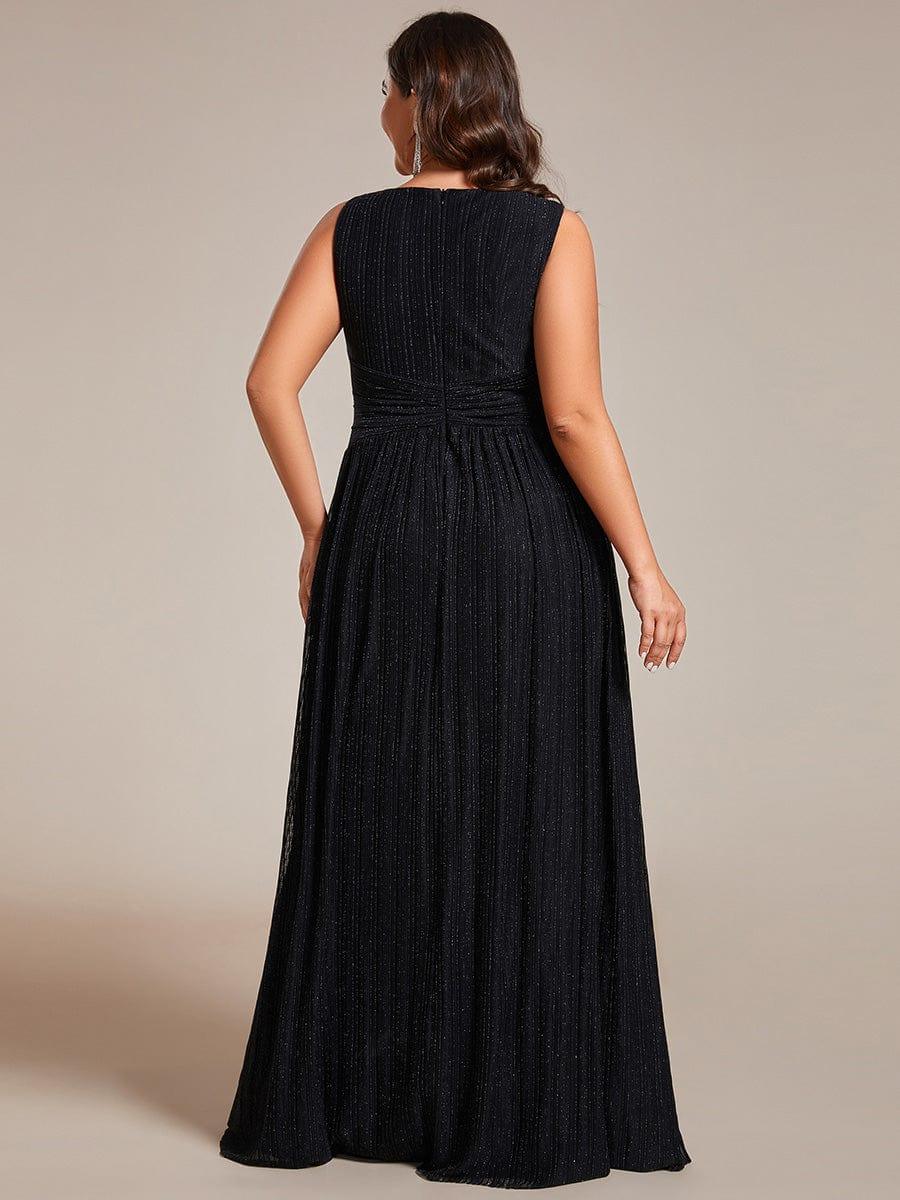 Plus Size V-Neck Sleeveless A-Line Evening Dress with Subtle Glitter - Image 7