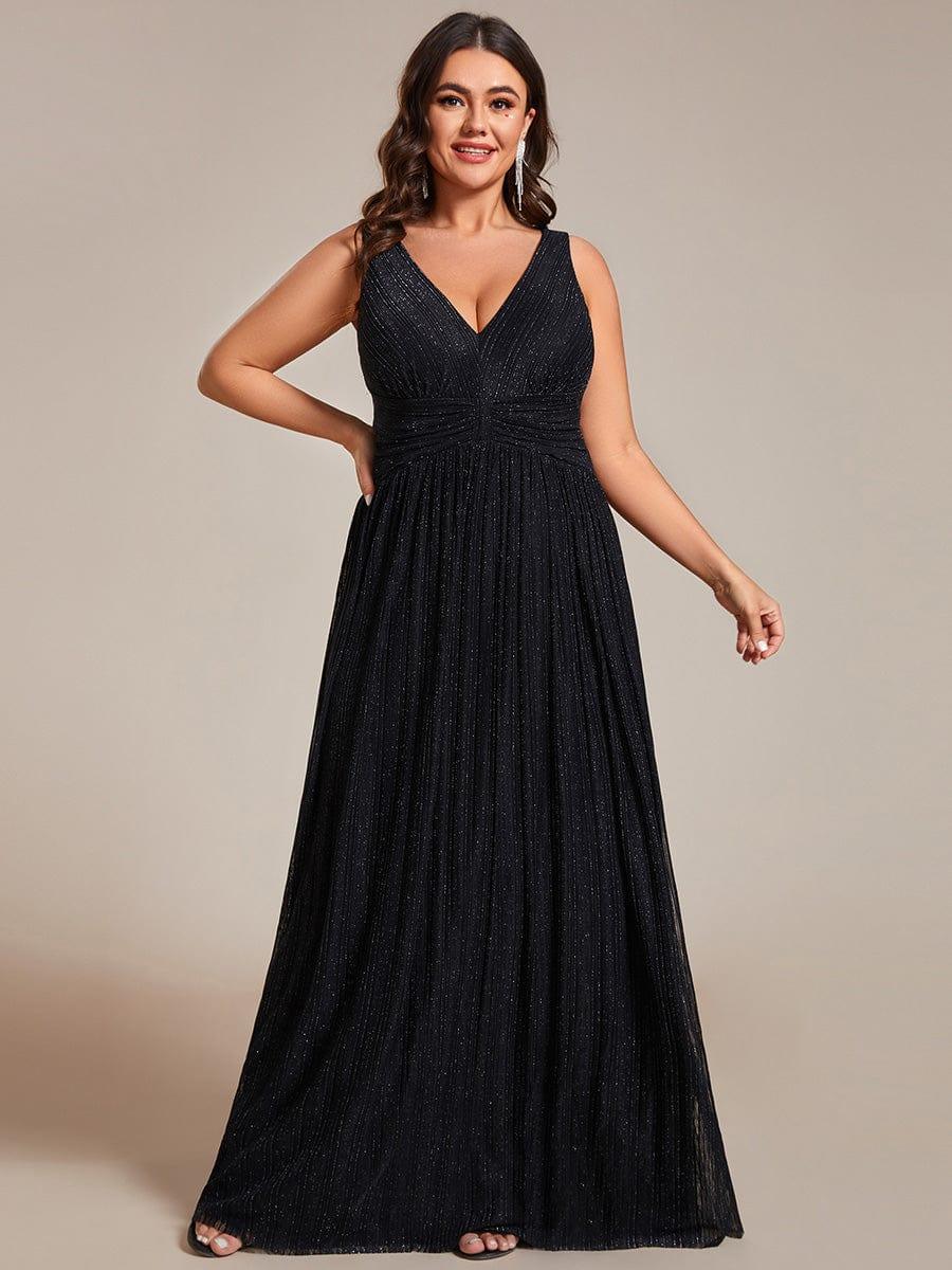 Plus Size V-Neck Sleeveless A-Line Evening Dress with Subtle Glitter - Image 9