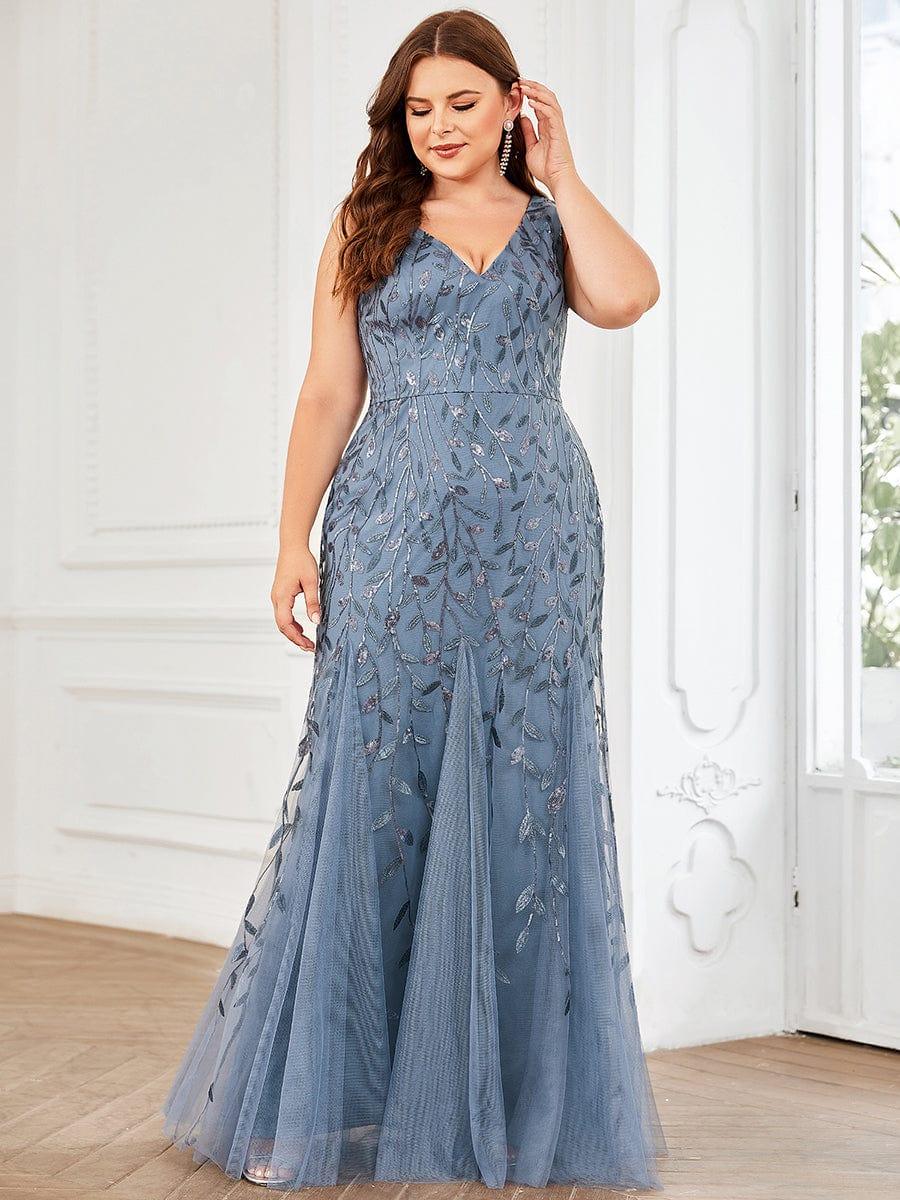 pretty ORIEL|Plus Size Women's V-Neck Fishtail Sequin Evening Dress - Image 11