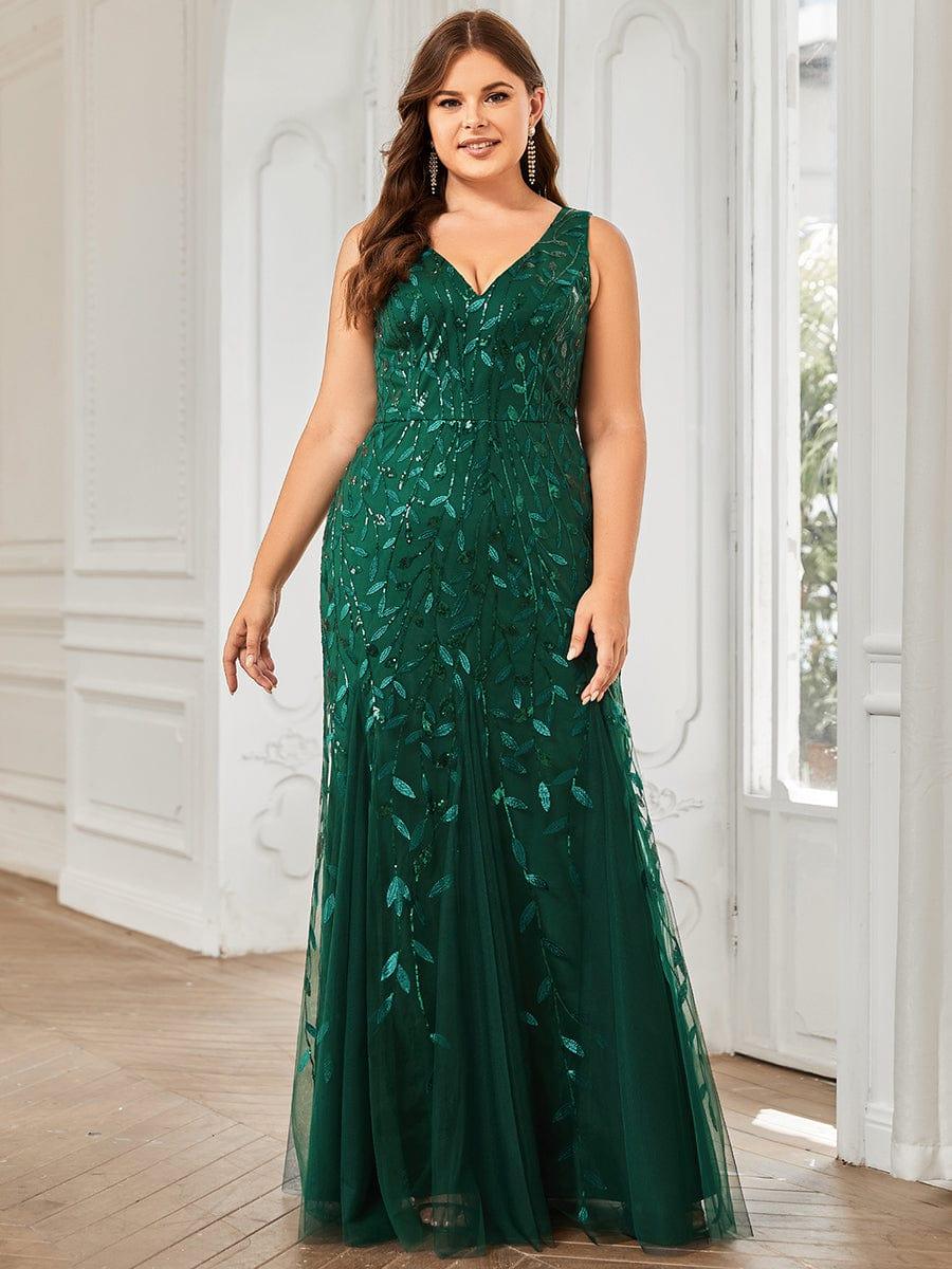 pretty ORIEL|Plus Size Women's V-Neck Fishtail Sequin Evening Dress - Image 16