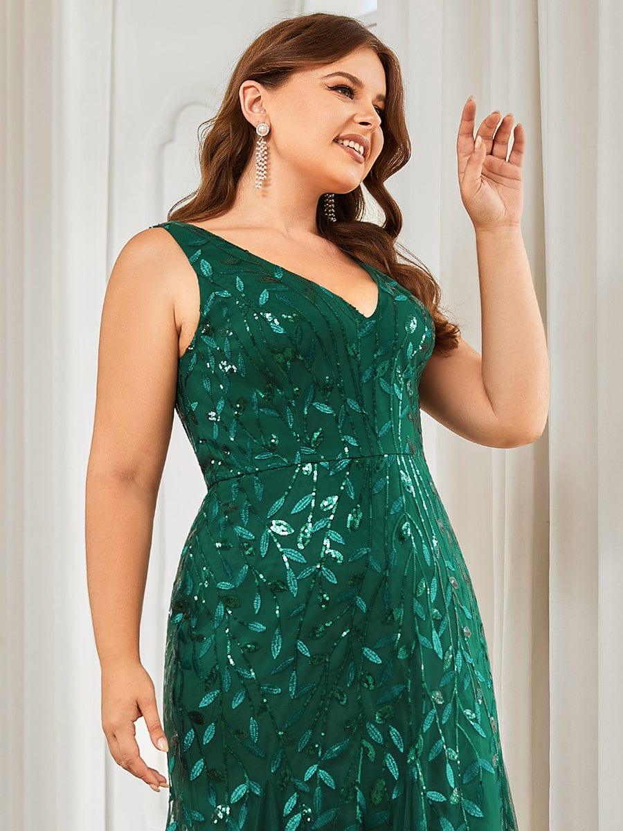 pretty ORIEL|Plus Size Women's V-Neck Fishtail Sequin Evening Dress - Image 19