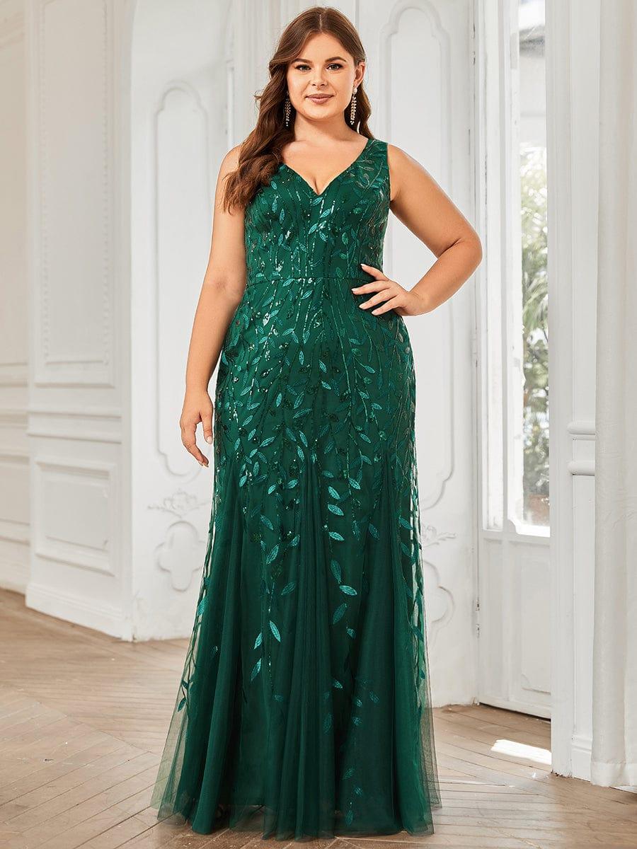 pretty ORIEL|Plus Size Women's V-Neck Fishtail Sequin Evening Dress - Image 20