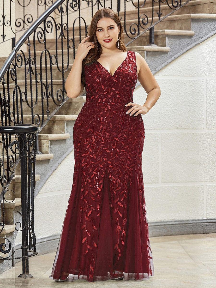 pretty ORIEL|Plus Size Women's V-Neck Fishtail Sequin Evening Dress - Image 21
