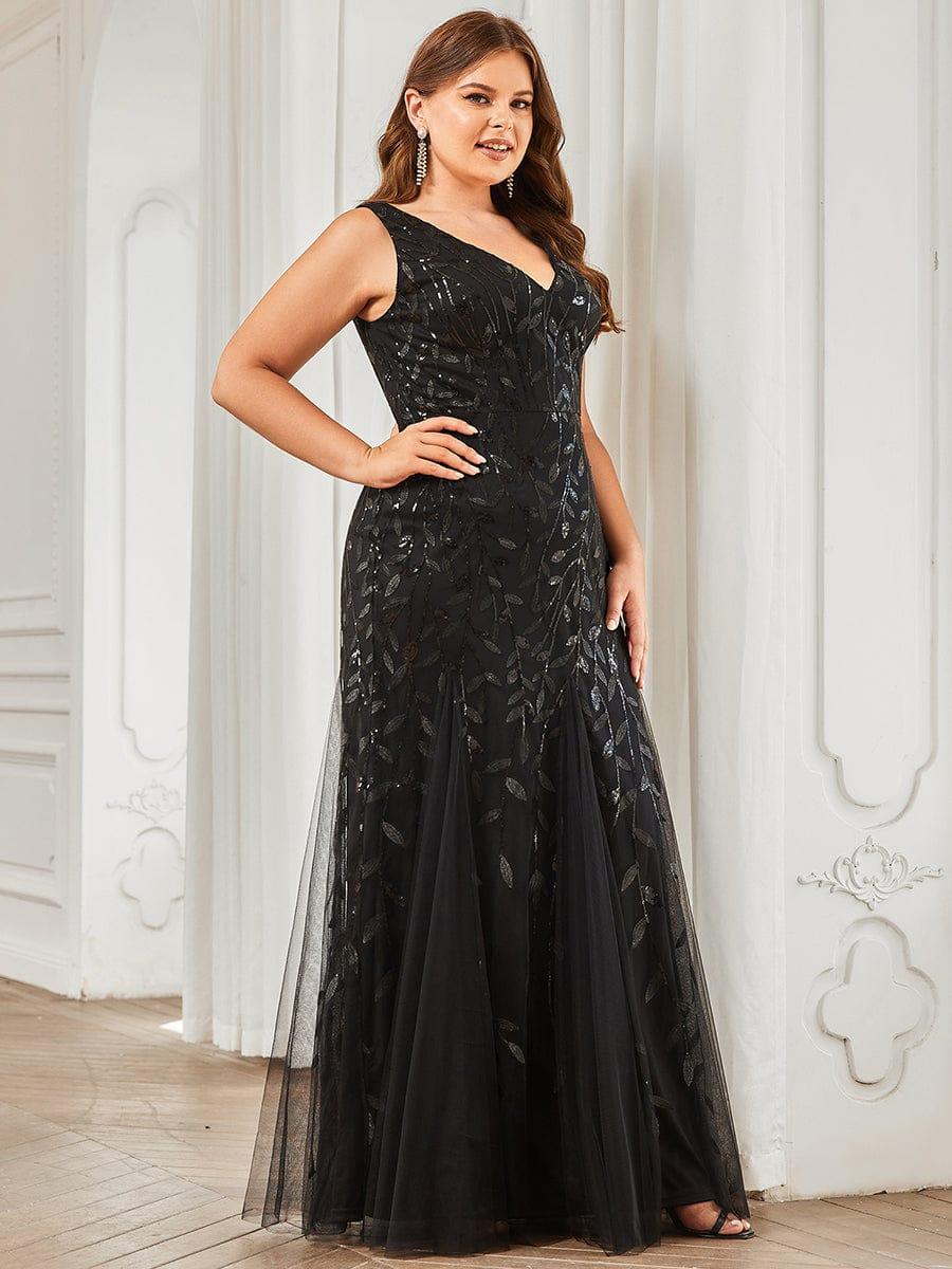 pretty ORIEL|Plus Size Women's V-Neck Fishtail Sequin Evening Dress - Image 29