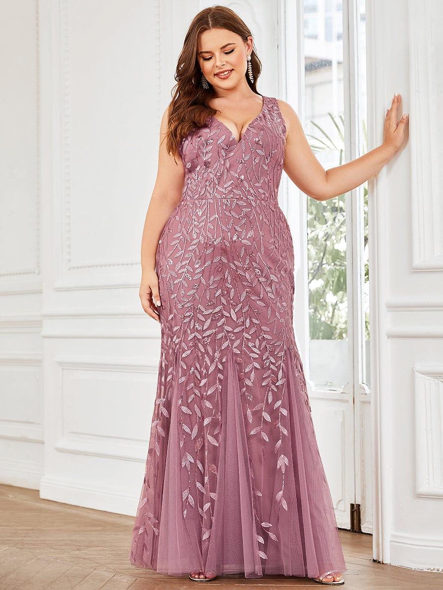 pretty ORIEL|Plus Size Women's V-Neck Fishtail Sequin Evening Dress - Image 31