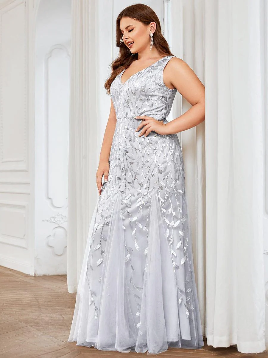 pretty ORIEL|Plus Size Women's V-Neck Fishtail Sequin Evening Dress - Image 37