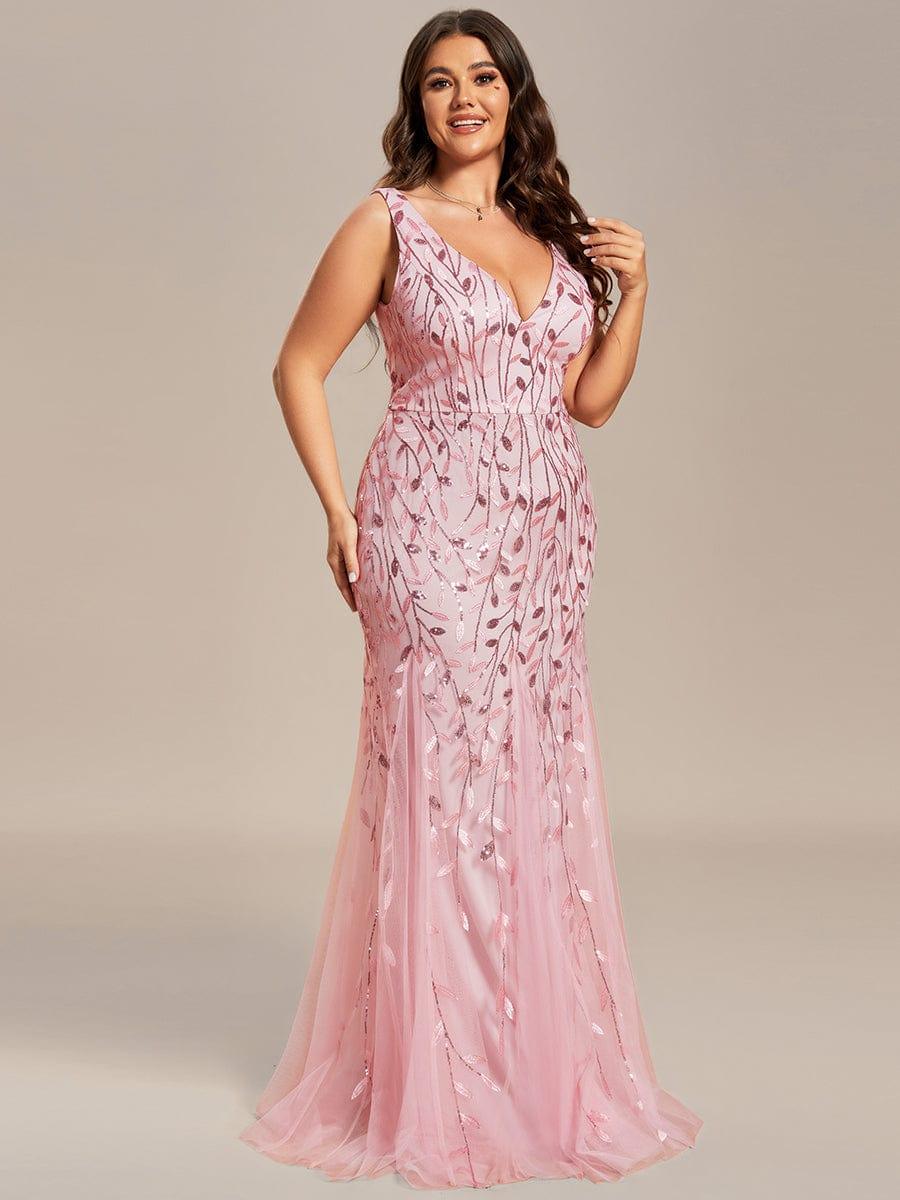 pretty ORIEL|Plus Size Women's V-Neck Fishtail Sequin Evening Dress - Image 43