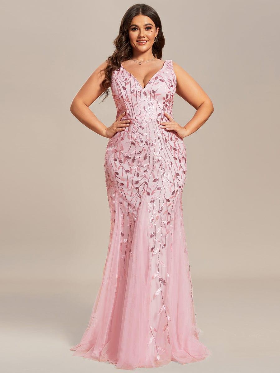 pretty ORIEL|Plus Size Women's V-Neck Fishtail Sequin Evening Dress - Image 46