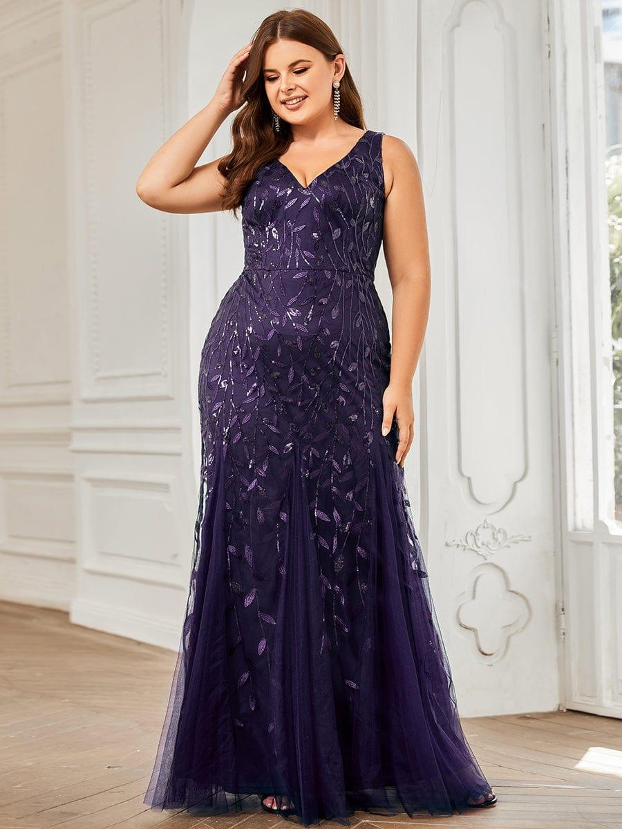 pretty ORIEL|Plus Size Women's V-Neck Fishtail Sequin Evening Dress - Image 53