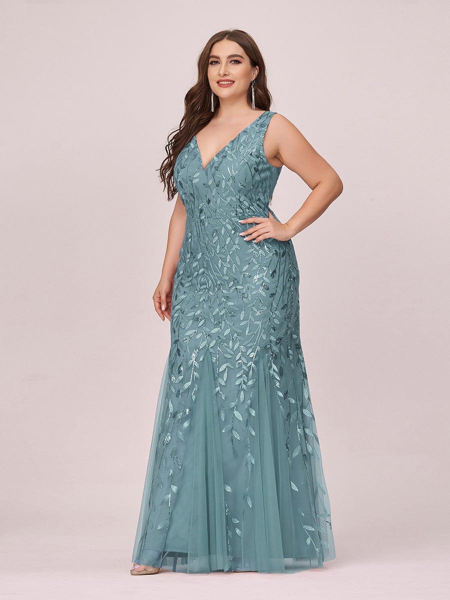 pretty ORIEL|Plus Size Women's V-Neck Fishtail Sequin Evening Dress - Image 63