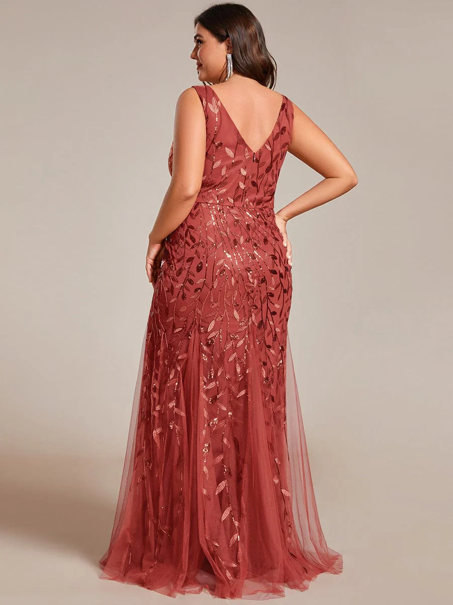pretty ORIEL|Plus Size Women's V-Neck Fishtail Sequin Evening Dress - Image 7