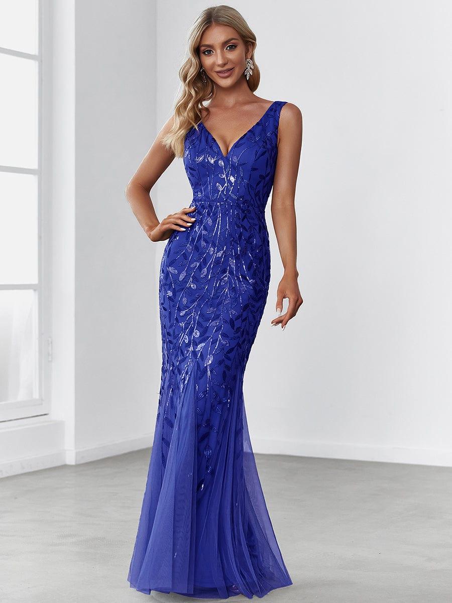 pretty ORIEL|Plus Size Women's V-Neck Fishtail Sequin Evening Dress - Image 74