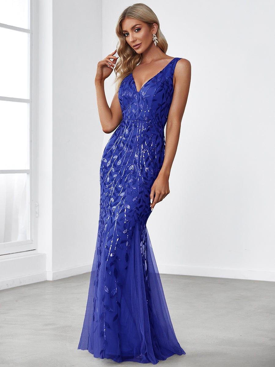 pretty ORIEL|Plus Size Women's V-Neck Fishtail Sequin Evening Dress - Image 75