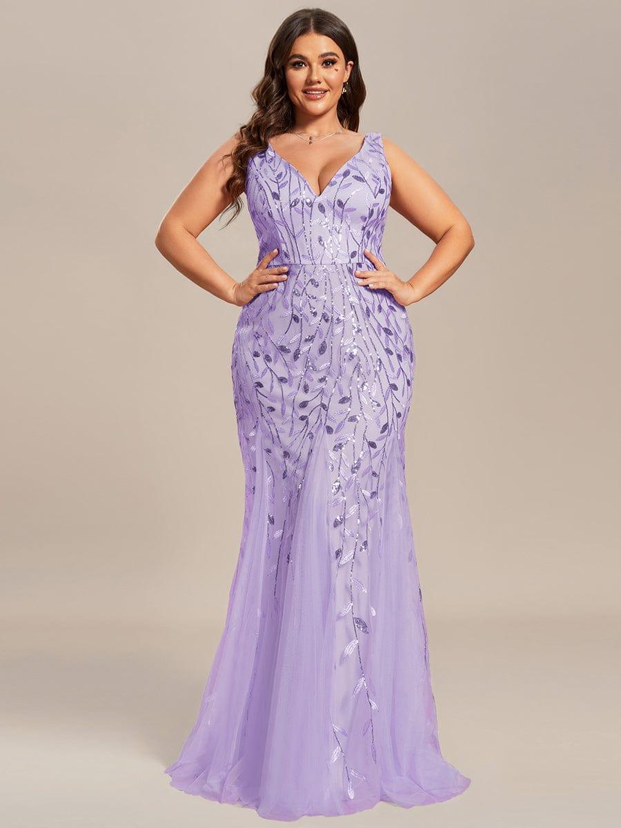 pretty ORIEL|Plus Size Women's V-Neck Fishtail Sequin Evening Dress - Image 82
