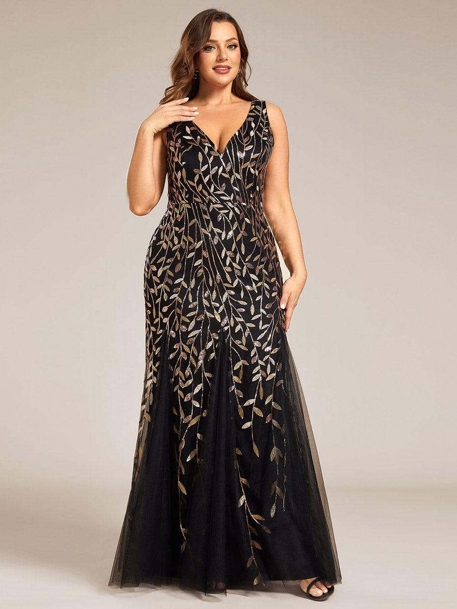 pretty ORIEL|Plus Size Women's V-Neck Fishtail Sequin Evening Dress - Image 91