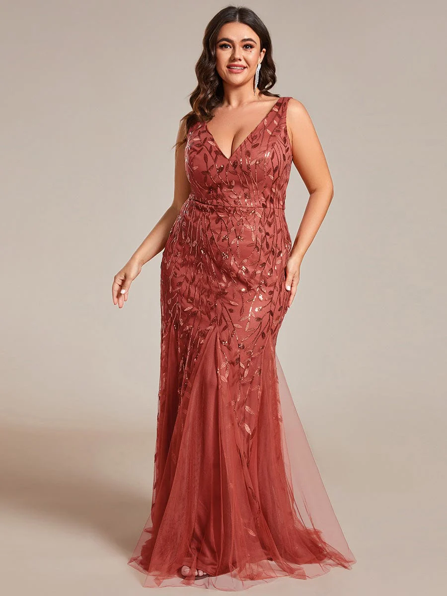 pretty ORIEL|Plus Size Women's V-Neck Fishtail Sequin Evening Dress - Image 93