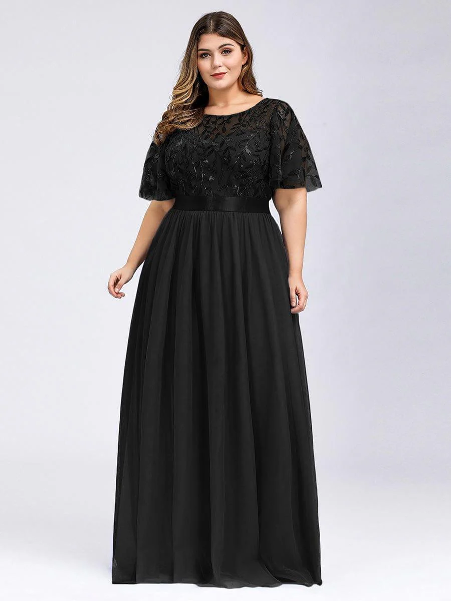 pretty SAPHIR|Plus Size Women's Embroidery Bridesmaid Dress with Short Sleeve - Image 12
