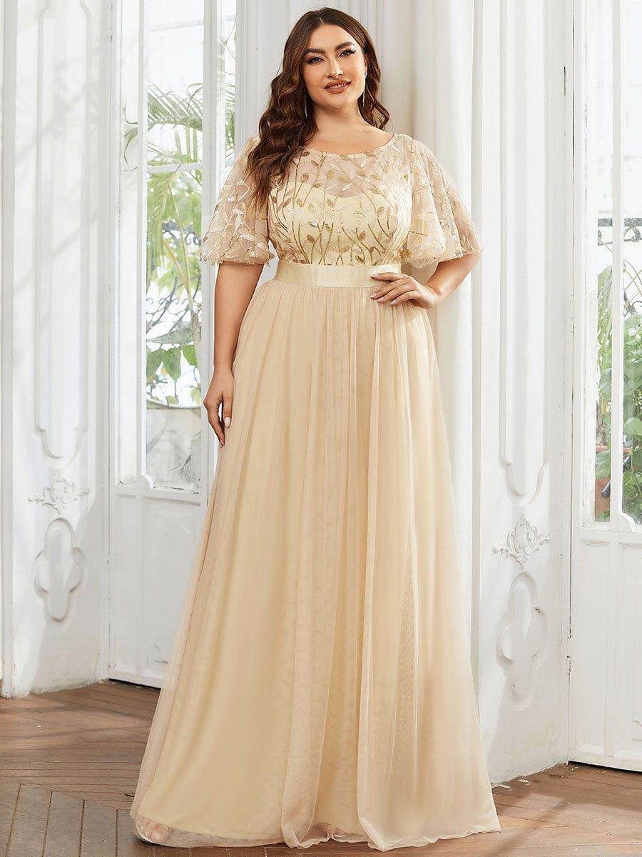 pretty SAPHIR|Plus Size Women's Embroidery Bridesmaid Dress with Short Sleeve - Image 43