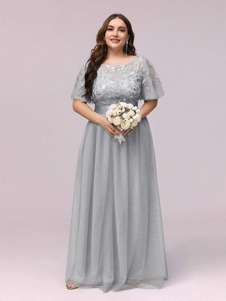 pretty SAPHIR|Plus Size Women's Embroidery Bridesmaid Dress with Short Sleeve - Image 79