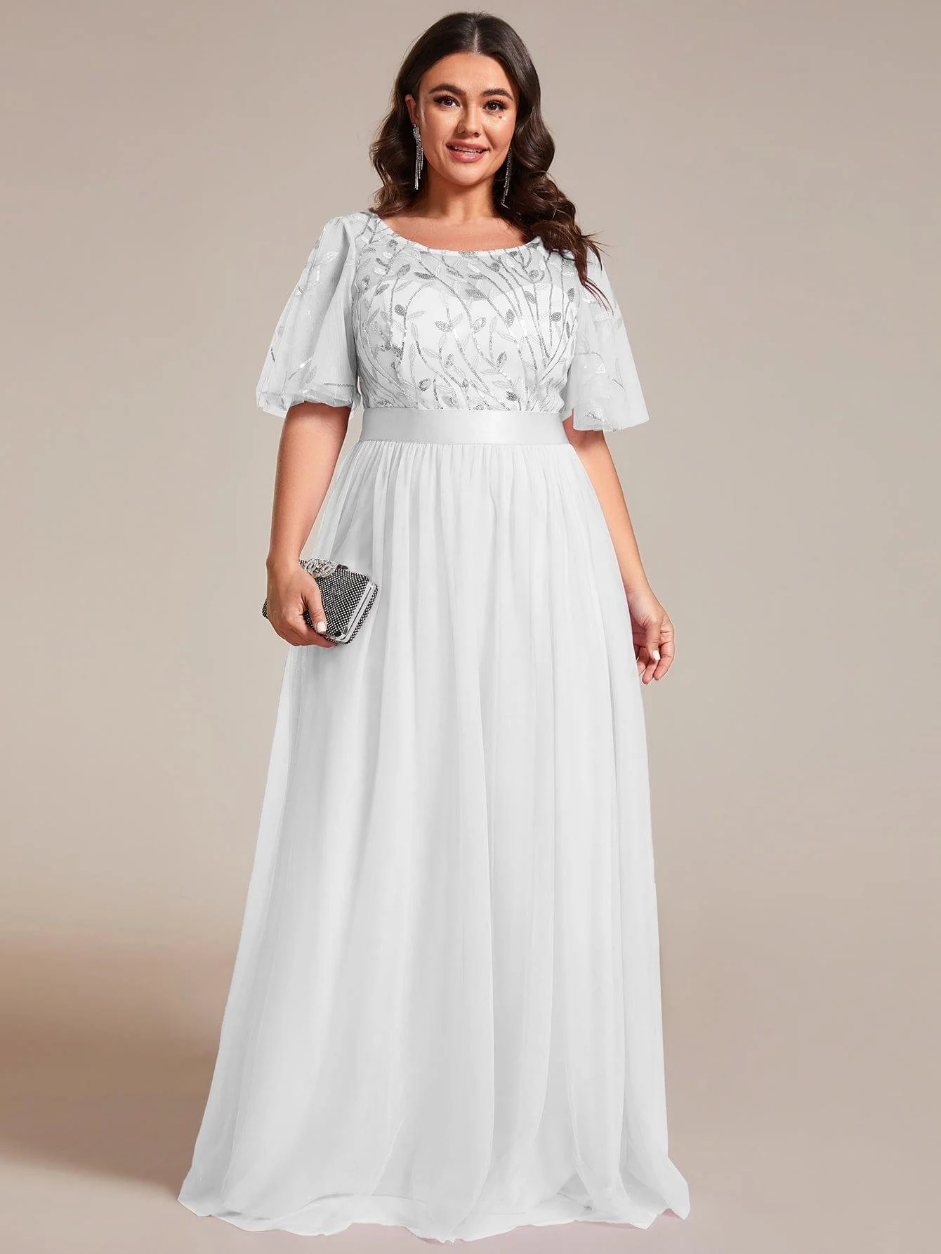 pretty SAPHIR|Plus Size Women's Embroidery Bridesmaid Dress with Short Sleeve - Image 89
