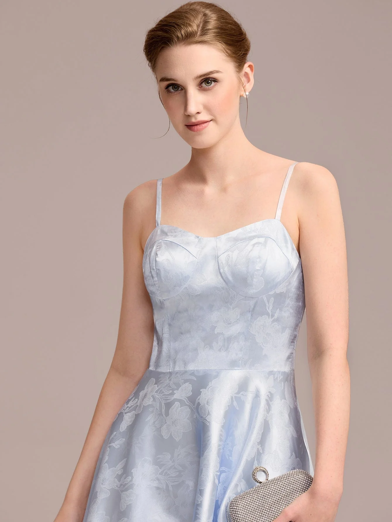 Floral Satin Sling Guest Dress with Pockets - Image 3