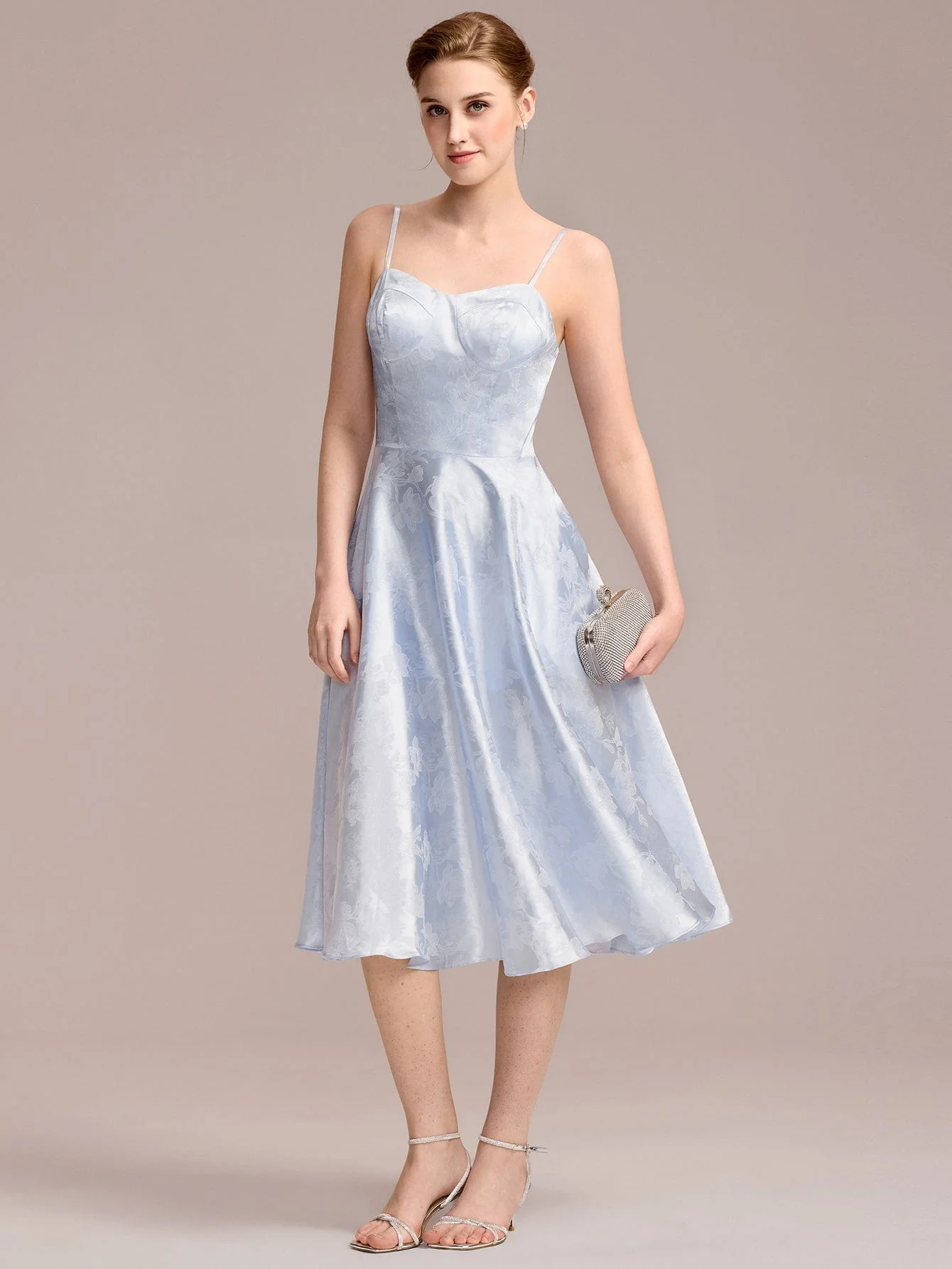 Floral Satin Sling Guest Dress with Pockets - Image 4
