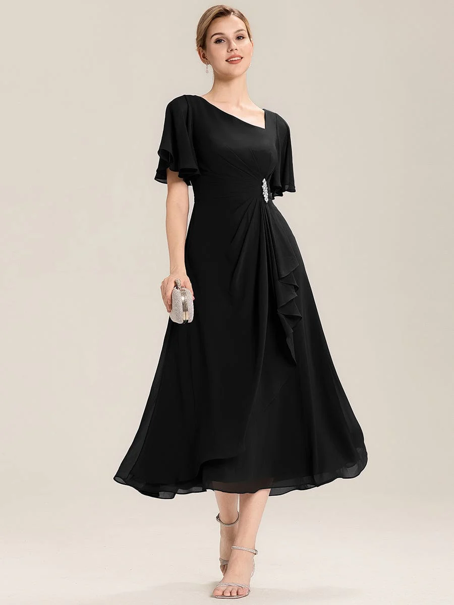 ever LILOU|Rhinestone Embellished Chiffon Ruffle Sleeve Wedding Guest Dress - Image 13