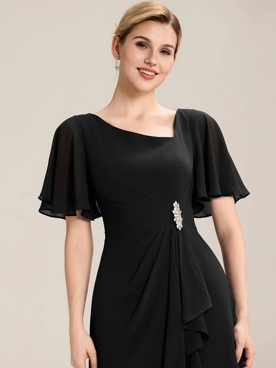 ever LILOU|Rhinestone Embellished Chiffon Ruffle Sleeve Wedding Guest Dress - Image 15