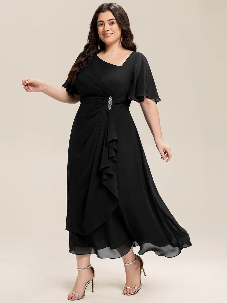 ever LILOU|Rhinestone Embellished Chiffon Ruffle Sleeve Wedding Guest Dress - Image 21
