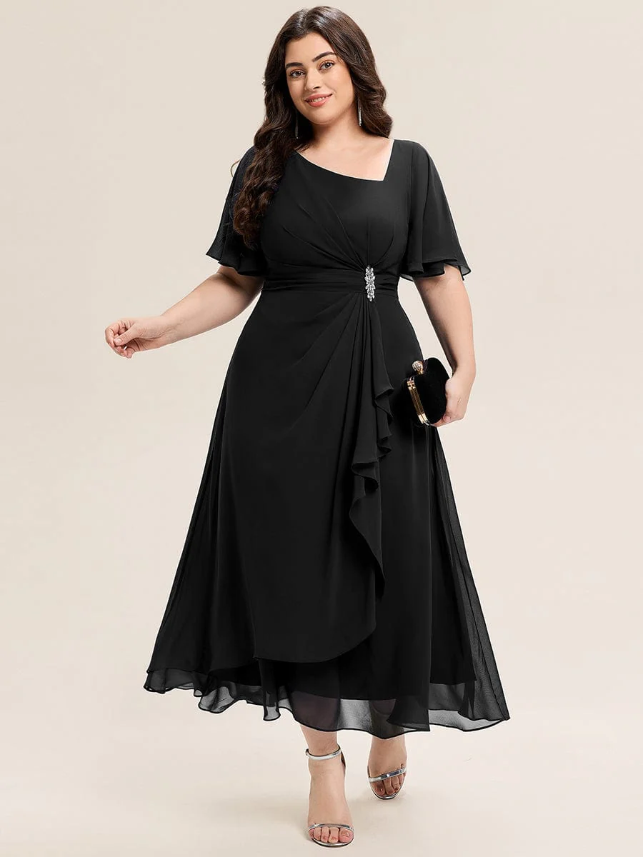 ever LILOU|Rhinestone Embellished Chiffon Ruffle Sleeve Wedding Guest Dress - Image 22
