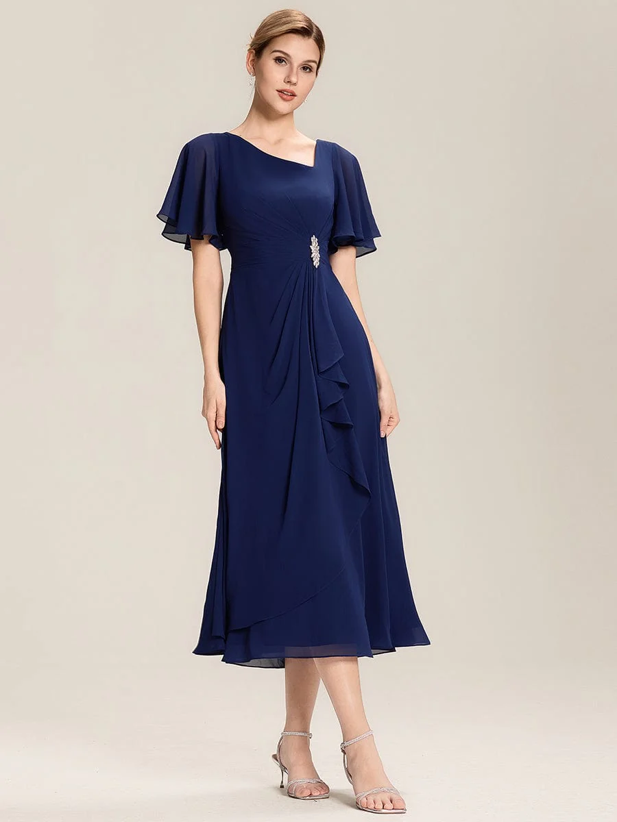 ever LILOU|Rhinestone Embellished Chiffon Ruffle Sleeve Wedding Guest Dress - Image 25