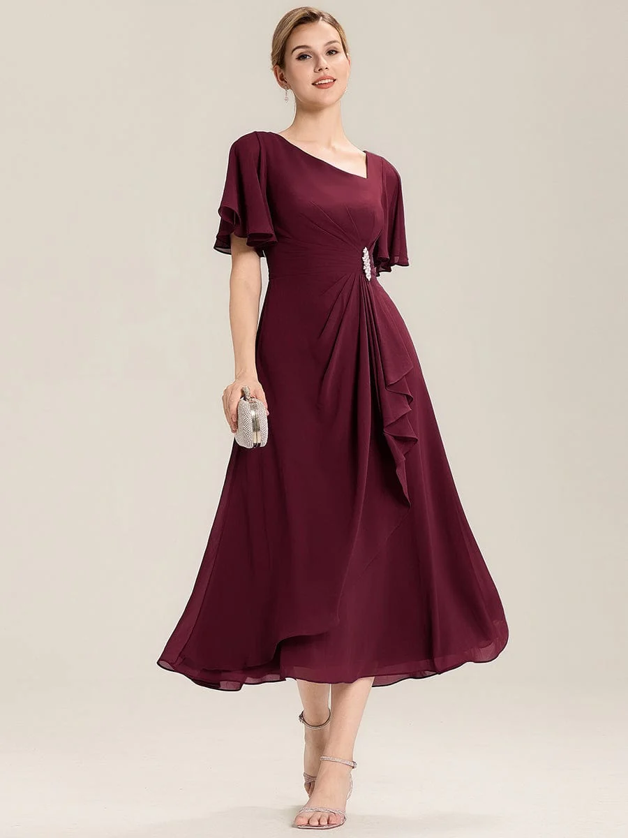 ever LILOU|Rhinestone Embellished Chiffon Ruffle Sleeve Wedding Guest Dress - Image 3