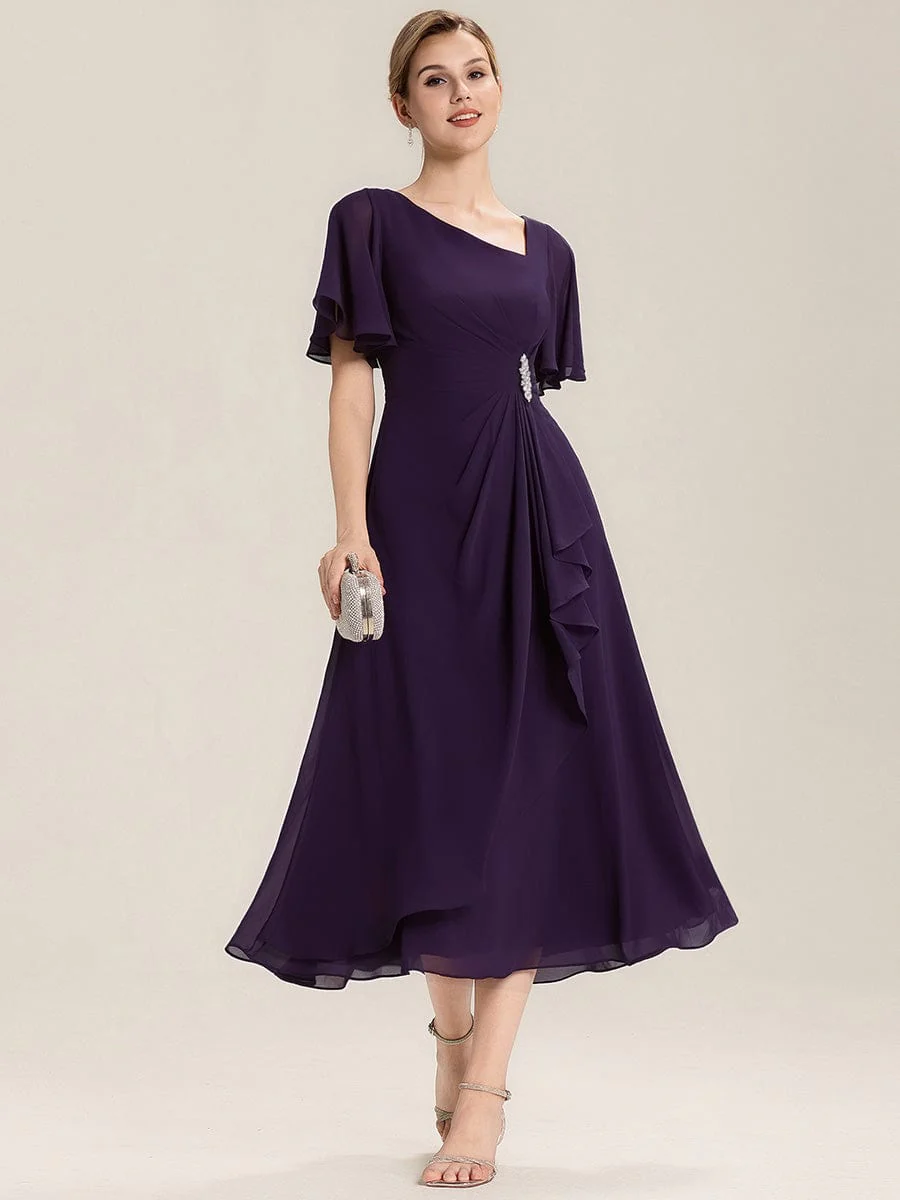 ever LILOU|Rhinestone Embellished Chiffon Ruffle Sleeve Wedding Guest Dress - Image 37