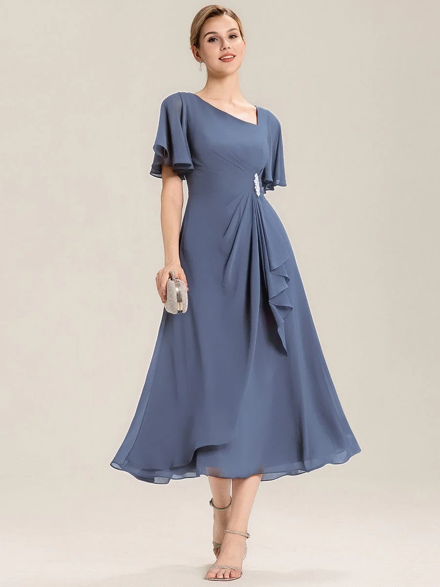 ever LILOU|Rhinestone Embellished Chiffon Ruffle Sleeve Wedding Guest Dress - Image 43